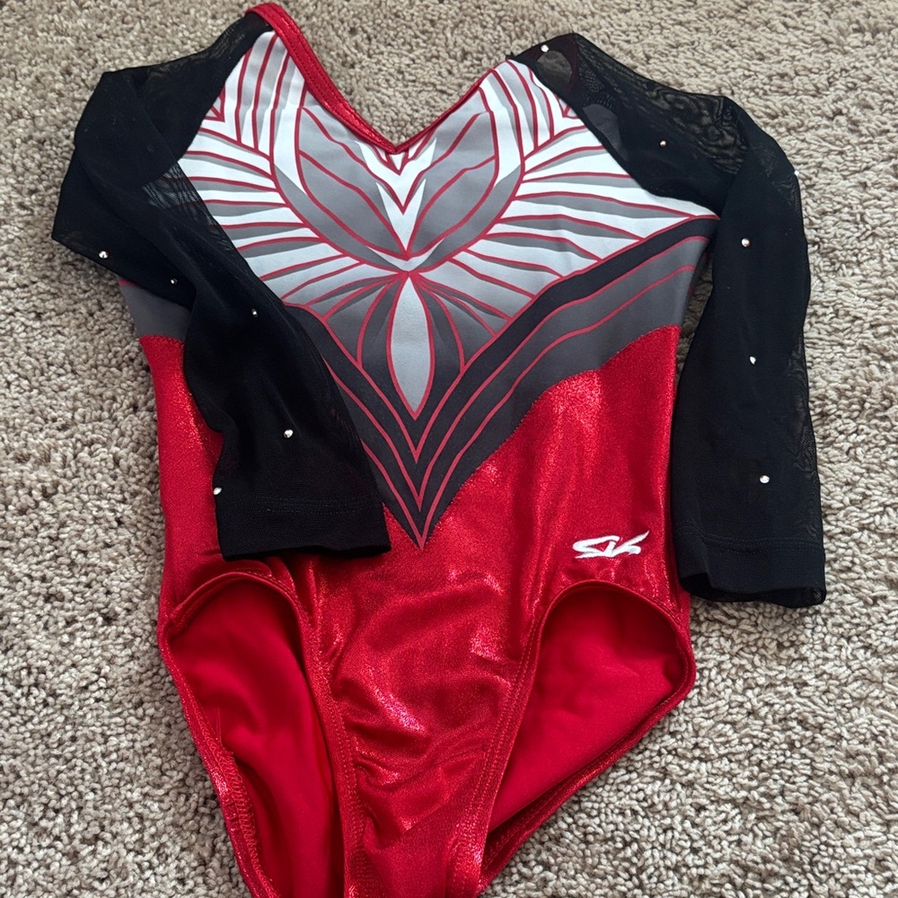 GK Red and Black Leotard with Silver Accents